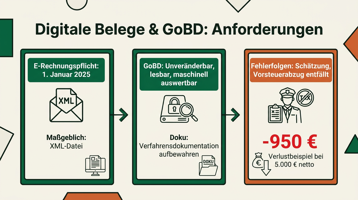 Aufbewahrungsfristen für Belege: Was Selbstständige 8 oder 10 Jahre aufbewahren müssen – Digitale Belege und E-Rechnungen: was die GoBD verlangen