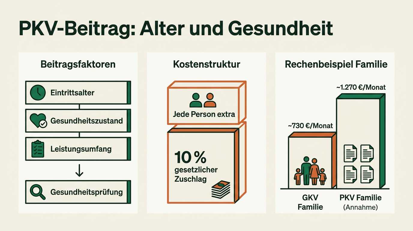 Krankenversicherung für Selbstständige: Gesetzlich oder privat? Beiträge, Wechsel und Rechenbeispiel – Private Krankenversicherung: Beitrag nach Eintrittsalter und Gesundheitsprüfung