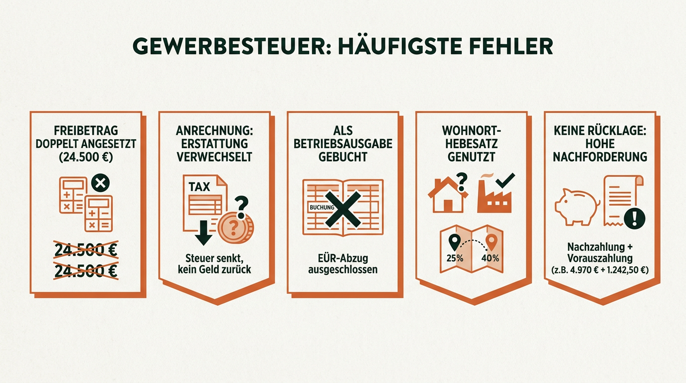 Gewerbesteuer für Einzelunternehmer: Freibetrag 24.500 Euro, Hebesatz und Anrechnung mit Rechenbeispiel – Die häufigsten Fehler bei der Gewerbesteuer
